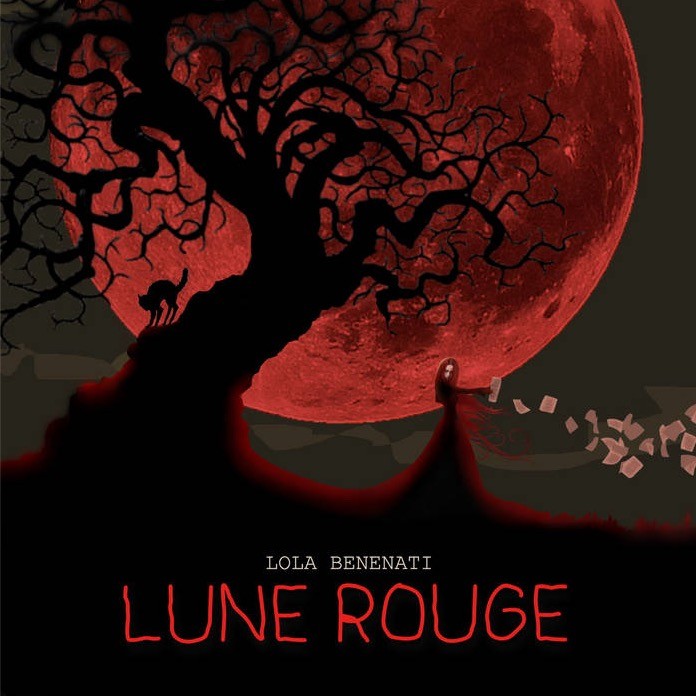 Lune Rouge EP cover: a black tree silhouetted against a huge red moon, a small figure below, the title in red capitals.